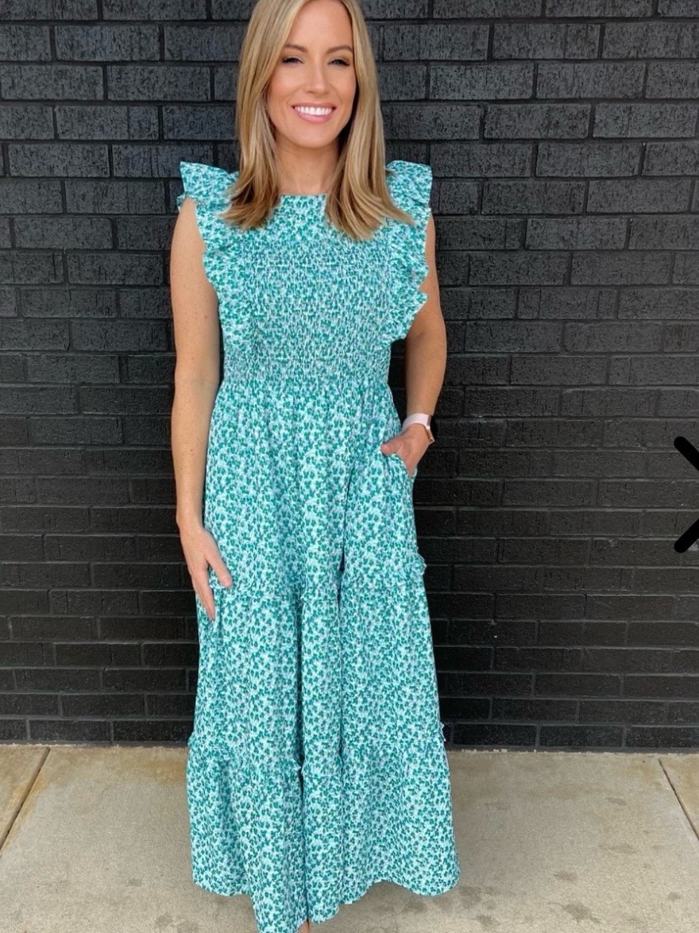 Nursing Queen green Floral Ruffle Maxi Dress